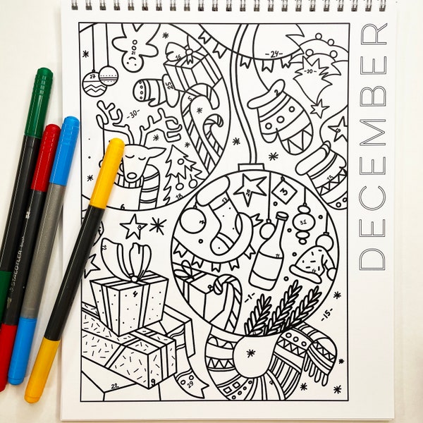 Digital Download - December - Coloring Calendar, November Coloring Page, Winter Coloring Page, A Brighter Year