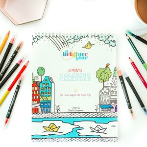 12 month coloring book, coloring pages for adults, coloring books for adults, coloring calendar, A Brighter Year on Etsy