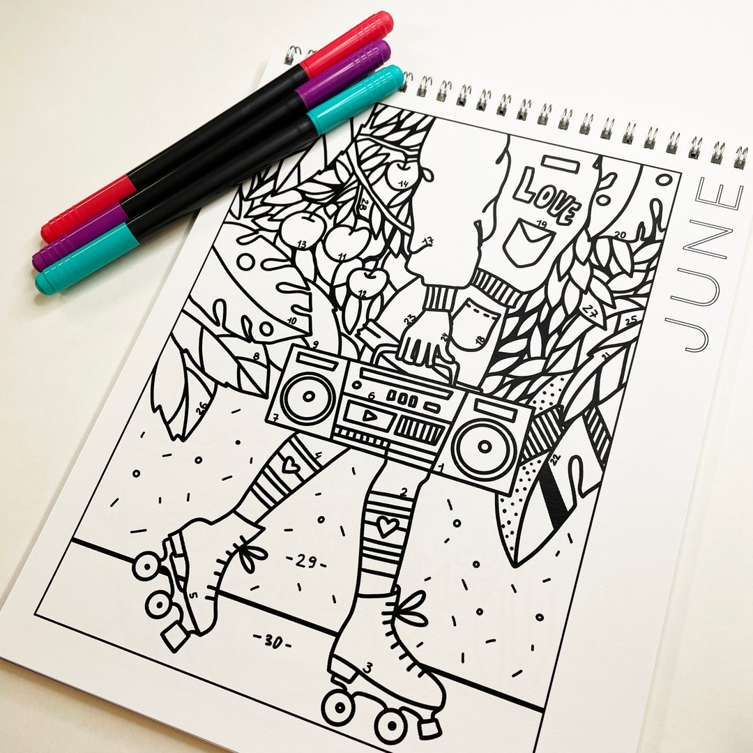 Digital Download - June - Coloring Calendar, June Coloring Page, Summer ...