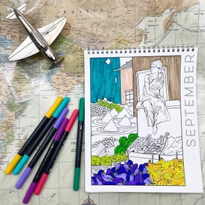 Digital Download - September - Coloring Calendar, Travel Coloring Calendar, September Coloring Page, Fall Coloring Page, A Brighter Year