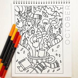 October Coloring Calendar: Fall Coloring Page (Digital Download)