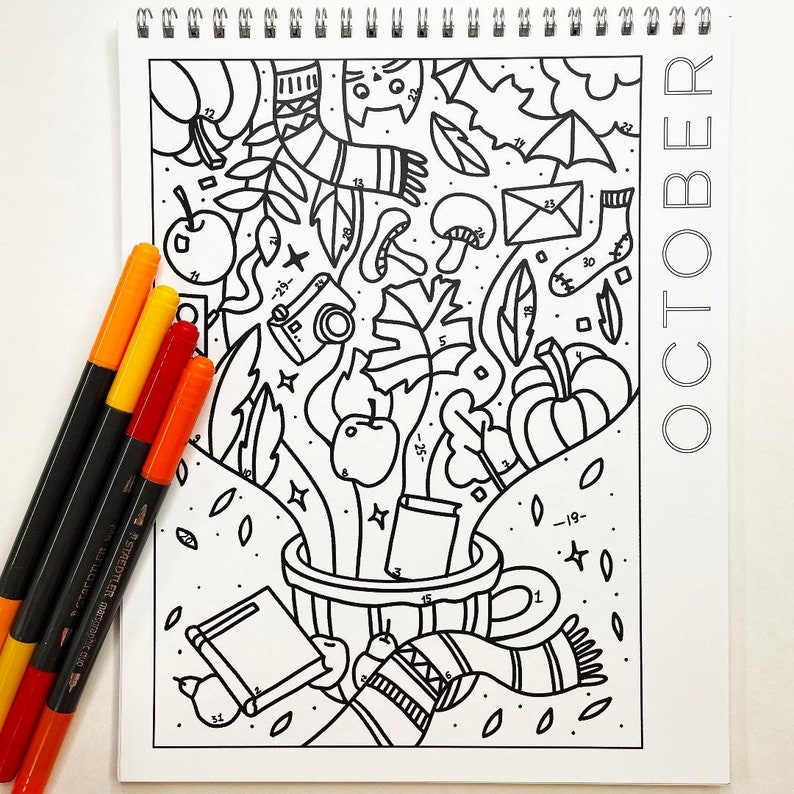 Digital Download October Coloring Calendar October - Etsy