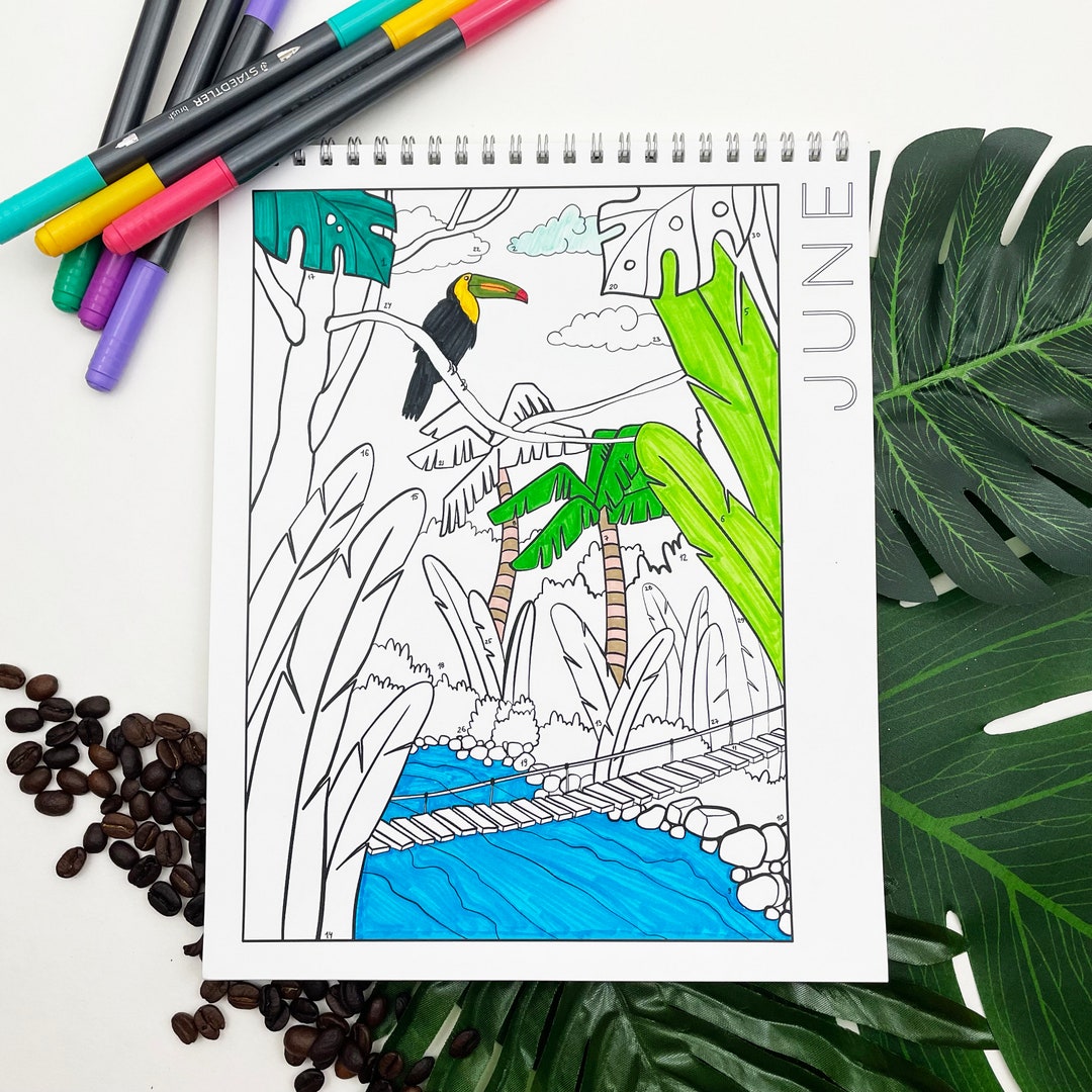 Digital Download - June - Coloring Calendar, June Coloring Page, Travel ...