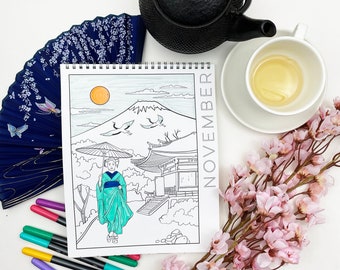 November Coloring Calendar: Fall Coloring Page (Digital Download)
