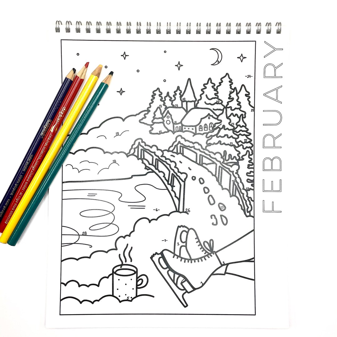 Digital Download - February Coloring Calendar, February Coloring Page ...