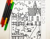 October Countdown Coloring Calendar: Fall Coloring Page (Digital Download)