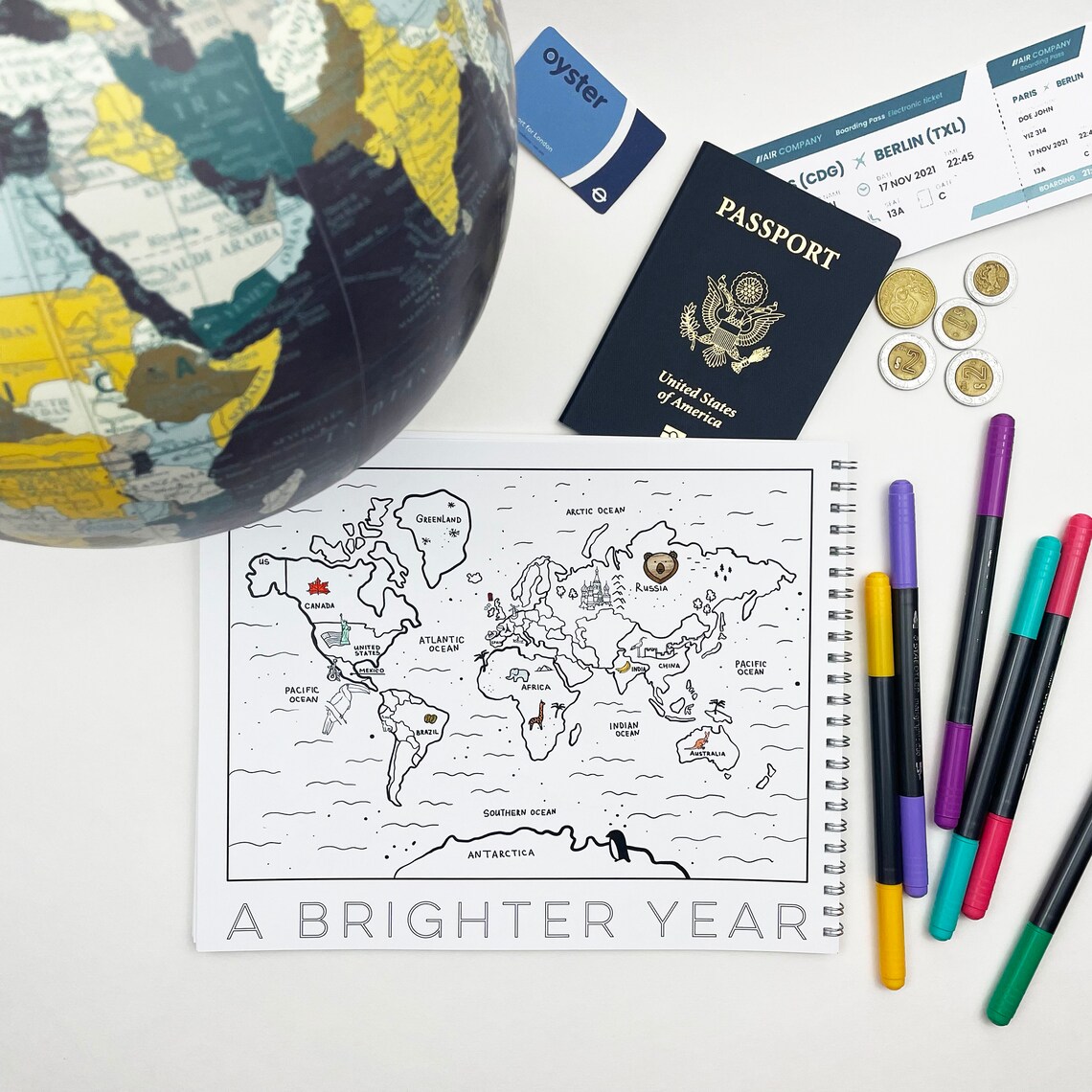 Digital Download Annual Map Coloring Calendar Travel | Etsy