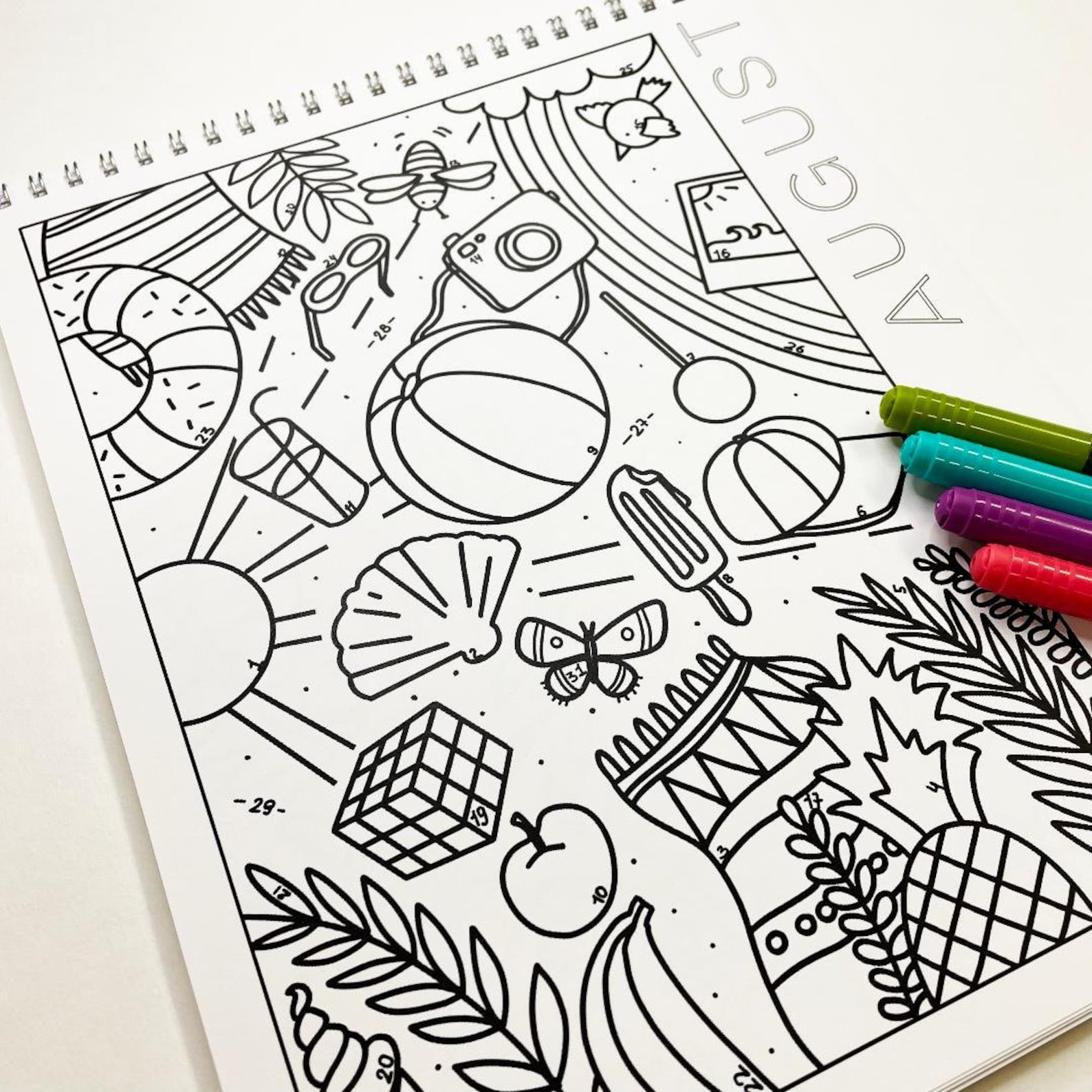 Digital Download August Coloring Calendar August Coloring | Etsy