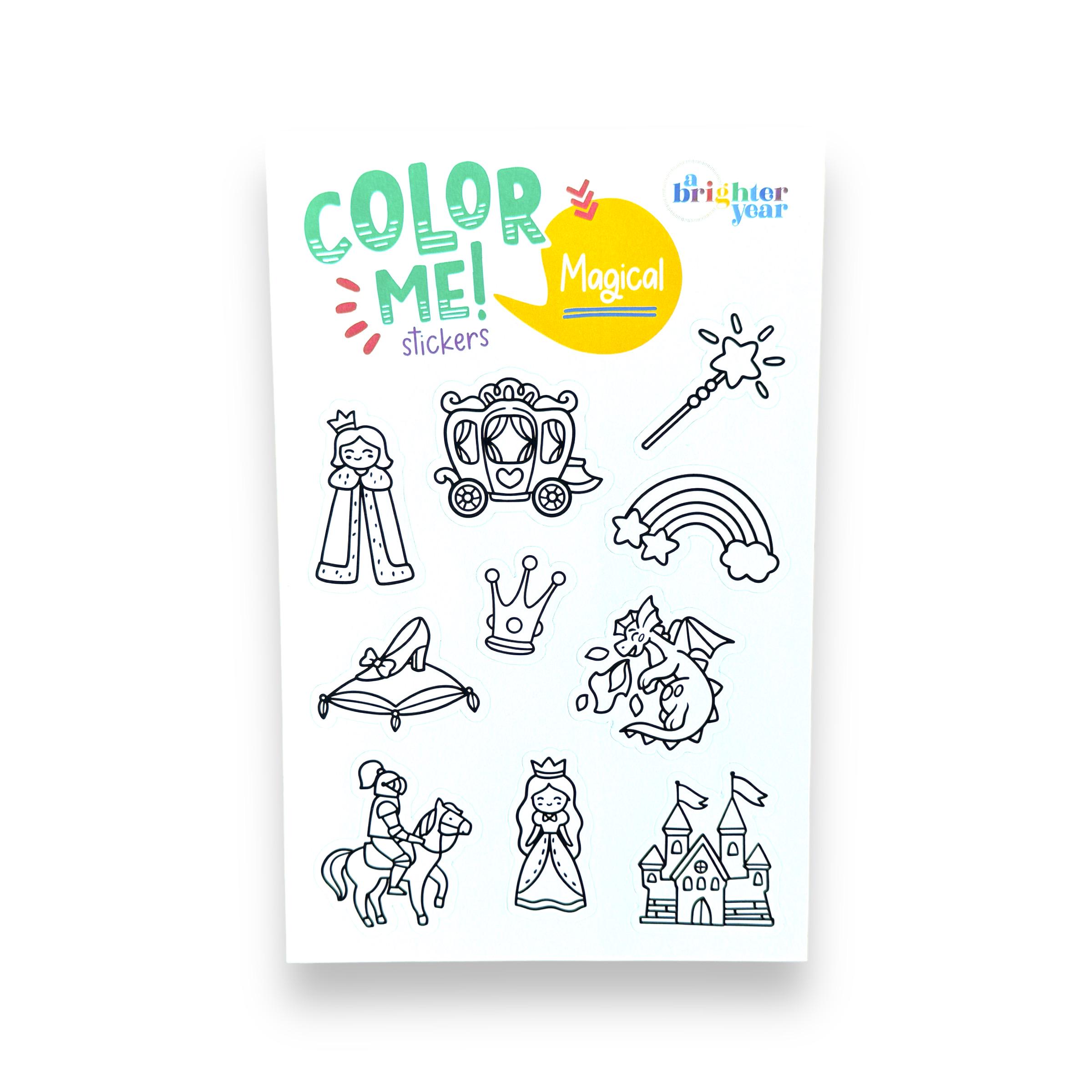 Color Your Own Magical Stickers, planner stickers, sticker gift, cute stickers, sticker sheet, princess stickers, stickers for water bottle