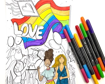 Pride Month Coloring Page: LGBTQ+ Love & Celebration (Digital Download)