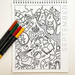 Digital Download - September - Coloring Calendar, September Coloring Page, Fall Coloring Page, A Brighter Year