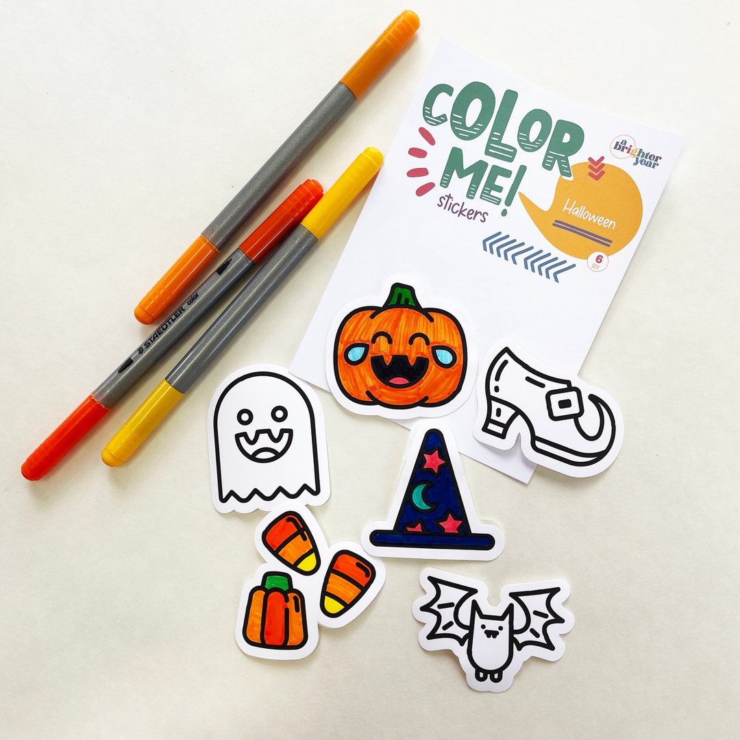Color Your Own Halloween Stickers, Halloween Sticker Pack, Kid ...
