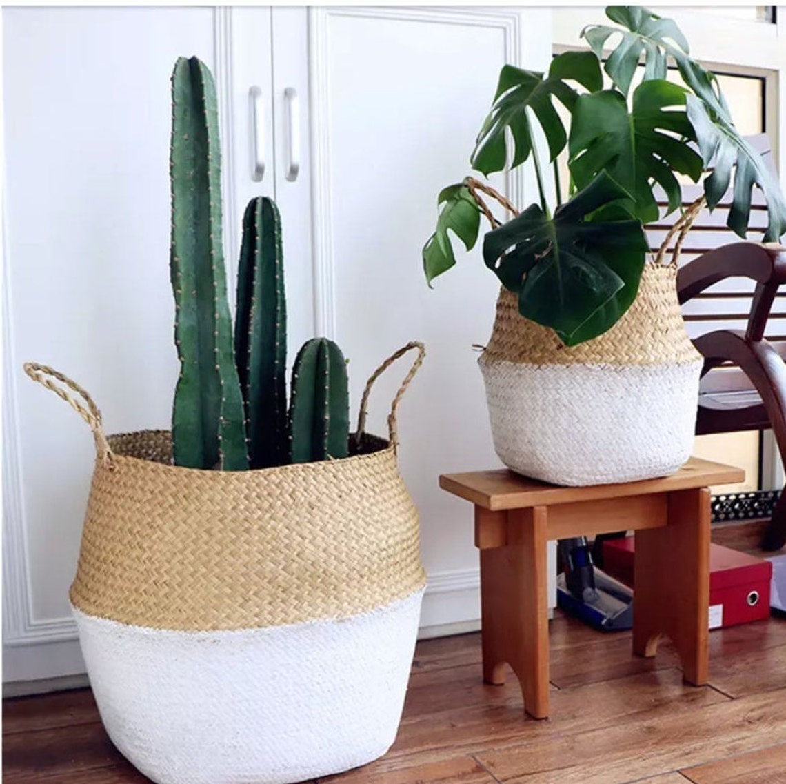 Maceta/cesta de paja Rattan hecha a mano Etsy
