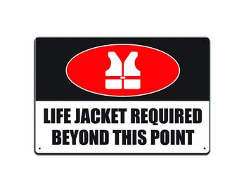 Life Jacket Required Tin Sign: Lake House Boat Dock Decor (12 x 8 in)