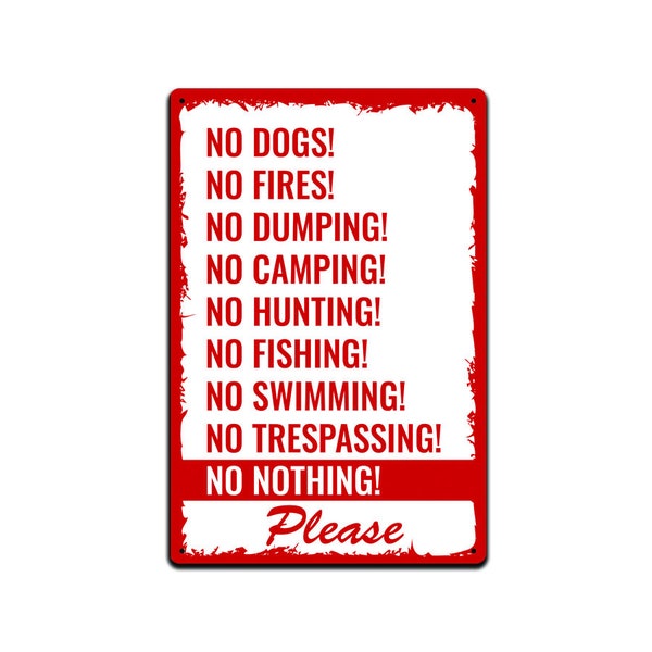 Tin Signs Camp Site Warning -12 x 8 in. No Dogs, Fires, Dumping, Camping, Hunting, Fishing, Swim