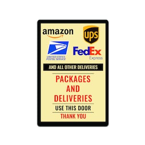 Tin Signs Home Wall Décor - Metal Sign 12 x 8 in. Packages and Deliveries Use This Door