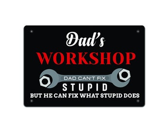 Letrero de hojalata "Taller de papá": Decoración divertida para el garaje (30 x 20 cm)