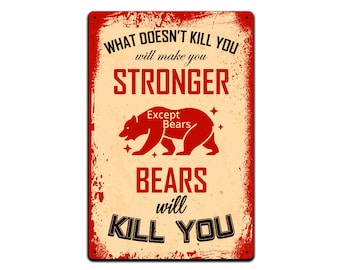 Funny Camping Metal Sign – Bear Attack Camp Site Decor (12 x 8 in)