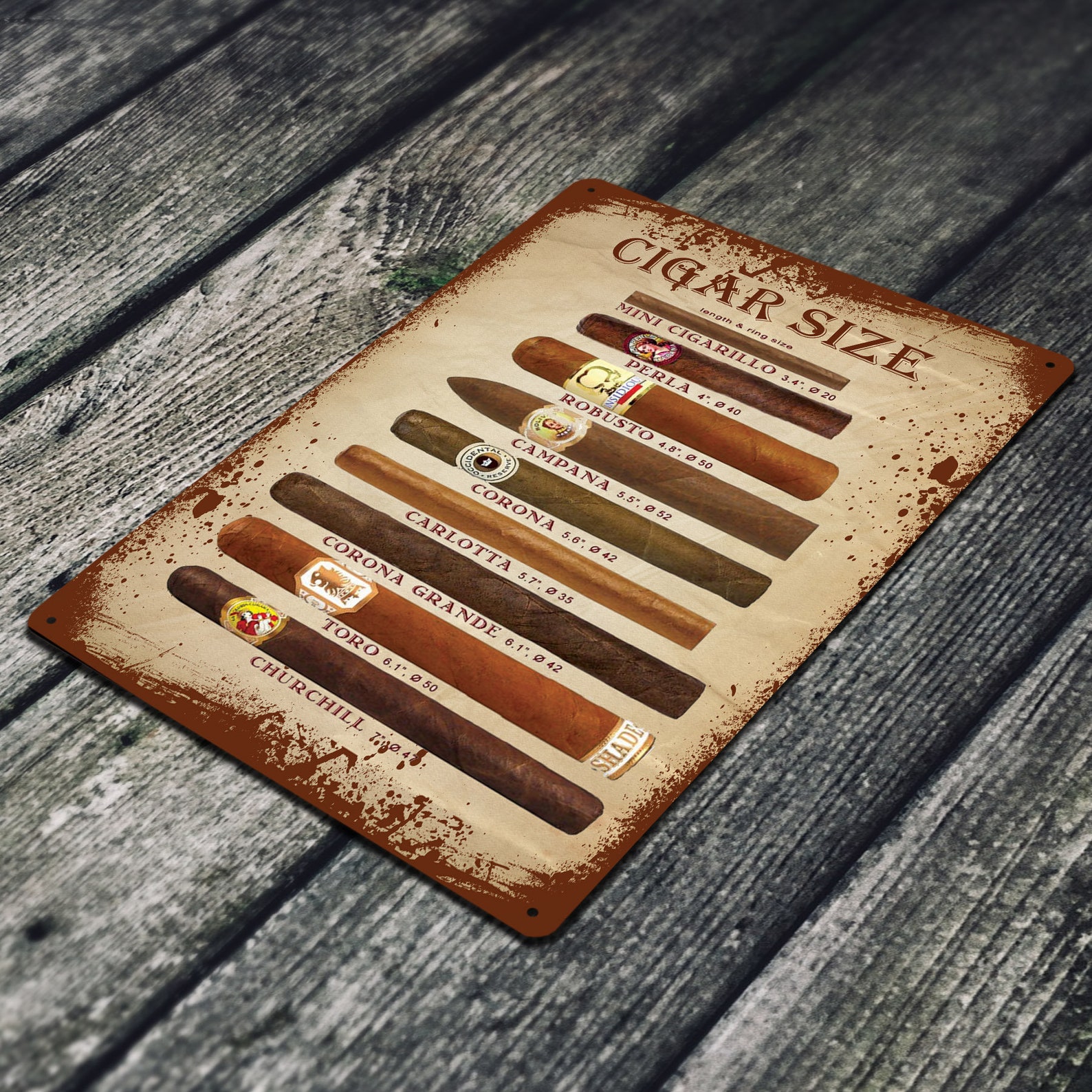 Cigar Sizes Chart Metal Sign – Man Cave Decor (12 X 8 In.) - Etsy