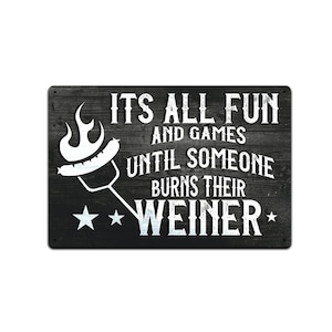 Funny Campfire Metal Sign: Backyard Patio Fire Pit Decor (12 x 8 in)