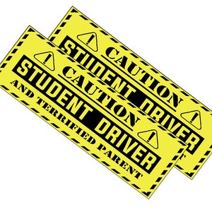 Student Driver Car Bumper Magnet - Auto Learning to Drive Magnetic Sign - 3x9 in. 2 Pack Caution Student Driver and Terrified Parent