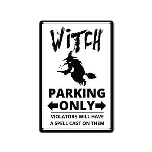 Letrero metálico "Witch Parking Only": Divertida decoración de pared otoñal (30 x 20 cm)