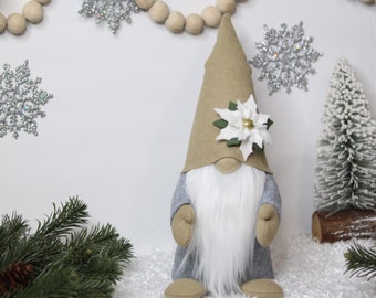 Neutral  Christmas Gnome, Poinsettia Gnome, Snowflake Gnome, Scandinavian Gnome, Floral Gnome, Christmas  Day Gnome, Christmas Gift,