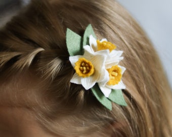 Mini Felt Daffodils Flower Hair Clip, Felt Floral Headband, Spring Flower Hair Clip, Hair Clip for Girls, Girl Headband, Felt Headband