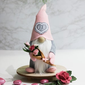 MR. Valentine Personalized Gnome, Pink Personalized Gnome, Floral Personalized Gnome, Scandinavian Gnome, Valentine’s Day Gift Gnome