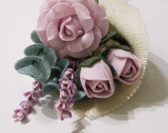 Roses and Lavender Felt Flower Bouquet, Felt Flowers For Mom, Felt Floral Home Decor, Felt Roses, Felt Floral Arrangement, Mother's Day