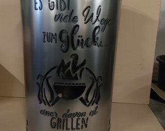 Feuertonne mit - Grillen - Motiv, Gefertigt aus NEUEM 200L Ölfass, Deko, Feuerkorb, - Besondere Feuerstelle für Garten und Terrasse