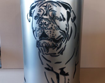 Fire barrel with - Dogue de Bordeaux - motif, Made of NEW 200L oil drum, decoration, fire basket, - Special fireplace for garden and terrace