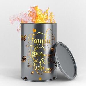 Feuertonne mit Familie Liebe Leben Motiv,Gefertigt aus NEUEN 200L Ölfass, Deko, Feuerkorb,Besondere Feuerstelle für Garten und Terrasse Bild 2