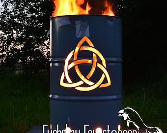 Feuertonne Keltischer Knoten Triquetra, Ölfass, Deko, Feuerkorb, Feuerstelle