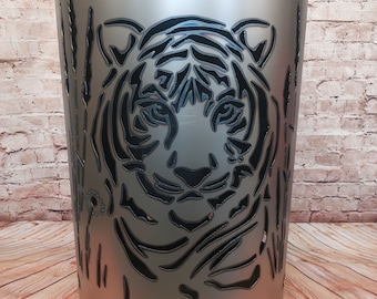 Fire barrel with - Tiger - motif, Made of NEW 200L oil barrel, decoration, fire basket, - Special fireplace for garden and terrace