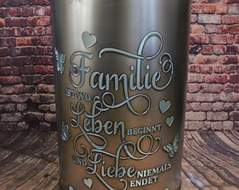 Feuertonne mit - Familie Liebe Leben - Motiv,Gefertigt aus NEUEN 200L Ölfass, Deko, Feuerkorb,-Besondere Feuerstelle für Garten und Terrasse