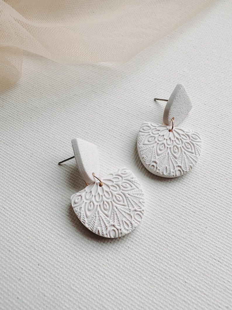 Polymer clay earrings clay earrings boho earrings neutral style gifts for her lightweight earrings boho style gold earrings image 1