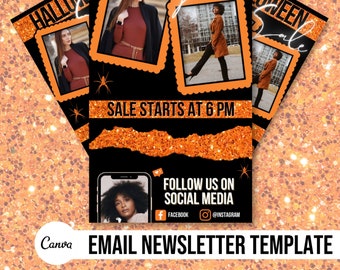 Halloween Sale Online Boutique Newsletter Email Template, Online Boutique Newsletter | Orange and Black Canva Email Marketing