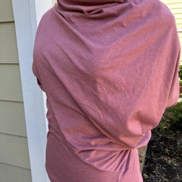 Contemporary, asymmetrical top. Lilac. Grey White. Burgyndy. Mauve.