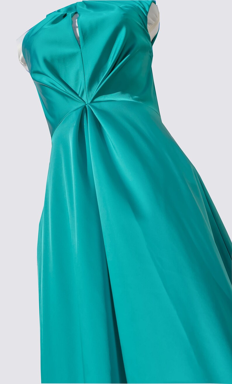 Ruched Bodice Evening Dress with Overlap Skirt Emerald