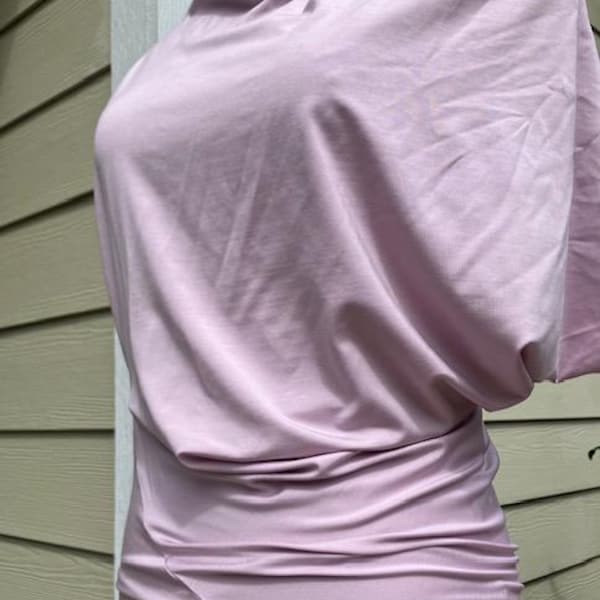 Contemporary, asymmetrical top. Lilac. Grey White. Burgyndy. Mauve.