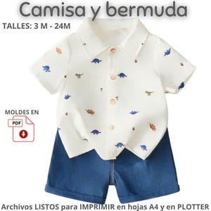 PDF patterns for shirts and shorts for babies from 3 to 24 months, A4 and actual size for plotter with seam allowance included.