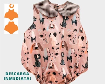 Baby romper, PDF sewing pattern in actual size with seam allowance, sizes 0 to 12-18 months, baby clothing patterns