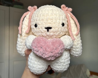 Mini Crochet Bunny plushie holding a heart | super soft bunny plushie | bunny amigurumi