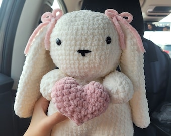 Crochet Bunny plushie holding a heart | super soft bunny plushie | bunny amigurumi