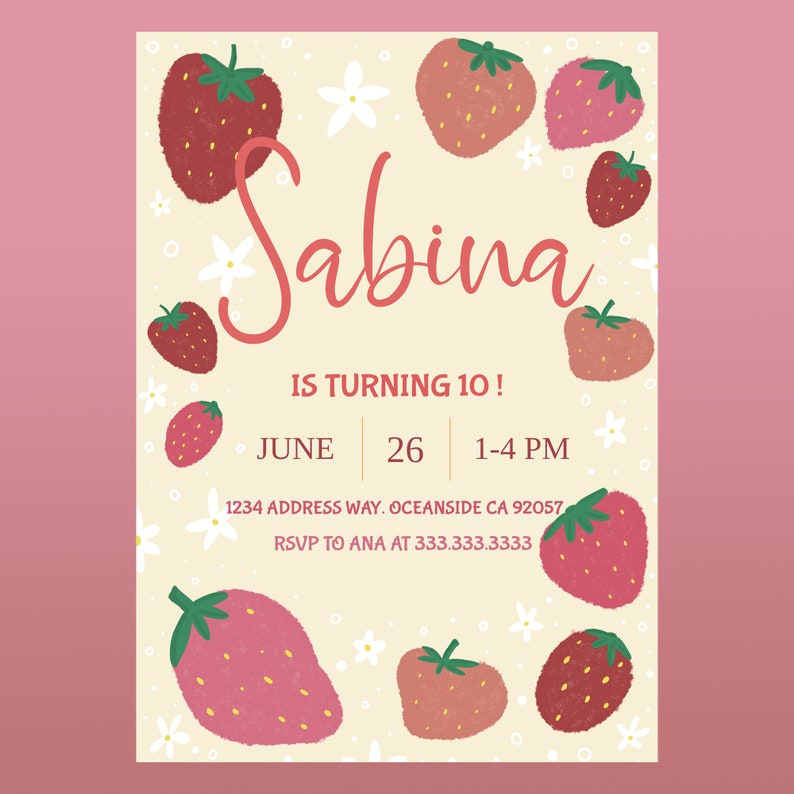 Strawberry Party Invitation Etsy