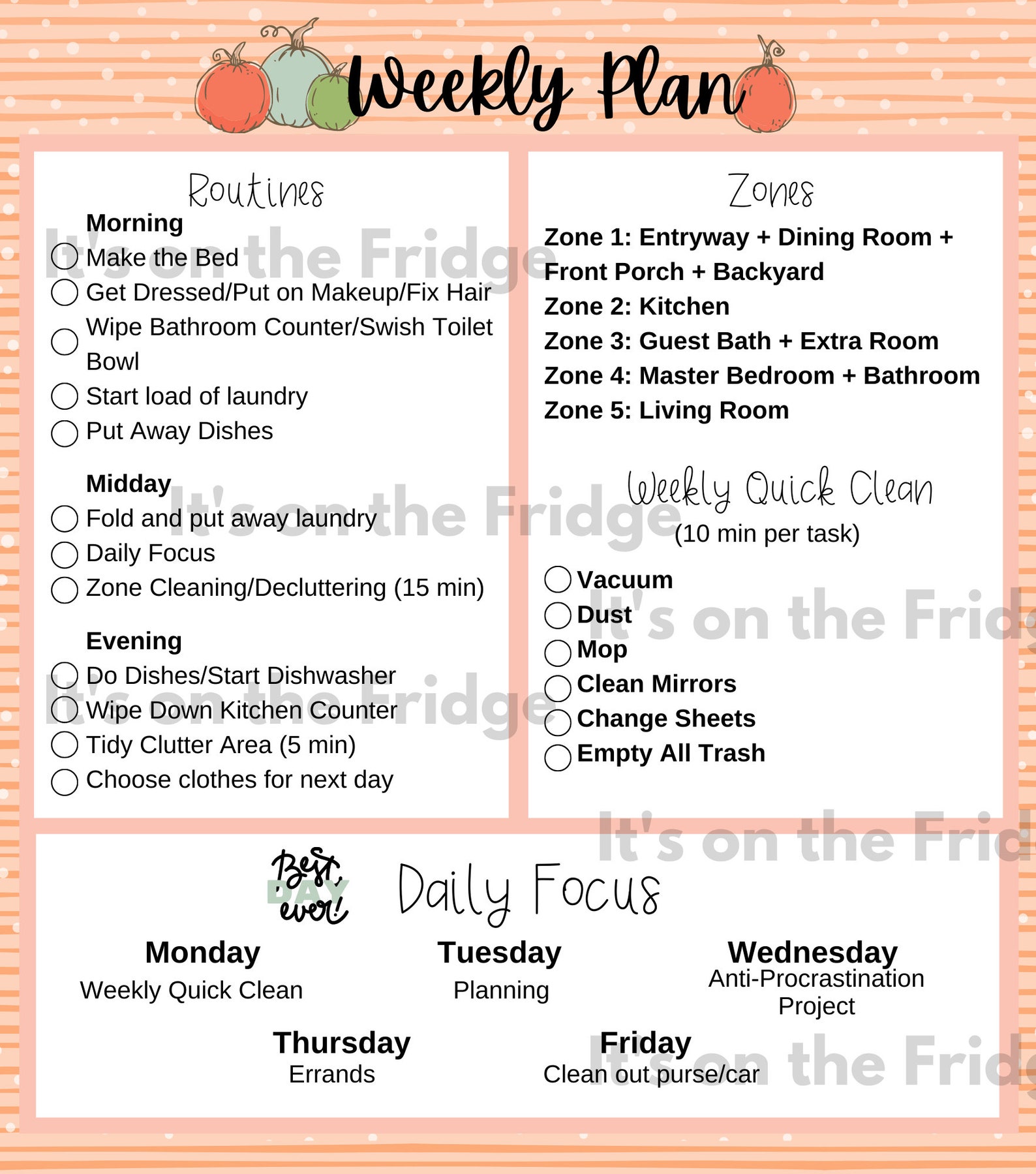 Printable cleaning checklist