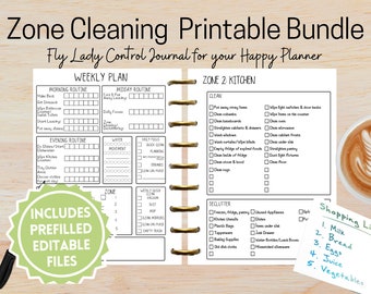 Journal de contrôle imprimable Fly lady, planificateur heureux, calendrier de nettoyage de zone, routine quotidienne, organisation imprimable, planificateur de nettoyage