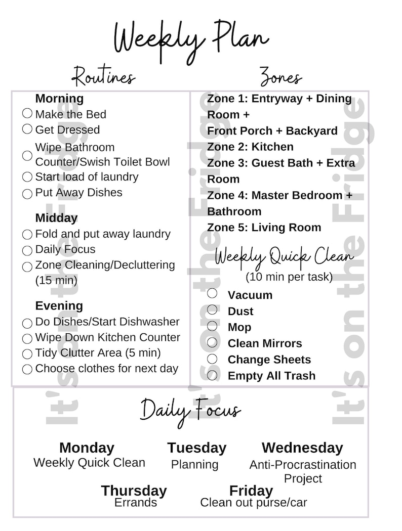 Printable Fly Lady Control Journal, Happy Planner, Zone Cleaning, Daily Routine, Organization