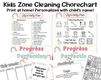 Kids Zone Cleaning Chore Chart, Flylady Kids Printables, Visual Chore Chart, Daily Routine Checklist, Daily Responsibilities, Personalized